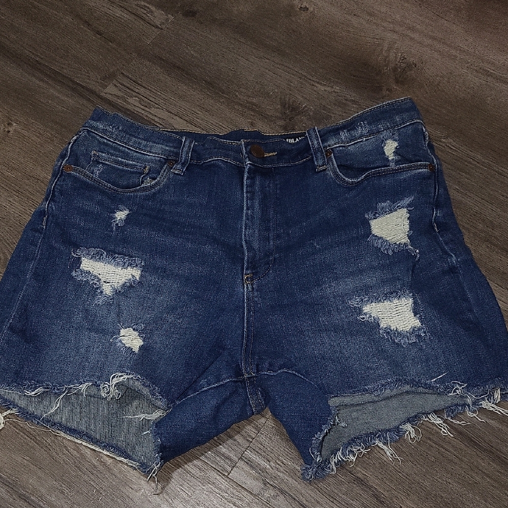 Blank NYC Dark Blue Distressed Jean Shorts Sz 30 High Rise Fulton